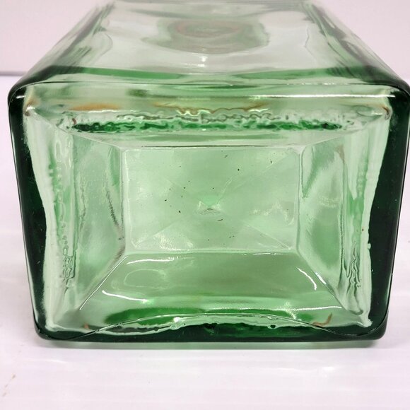 Vintage Green Glass Liquor Bottle Decanter with Hollow Glass & Cork Stopper MCM - Picture 3 of 7